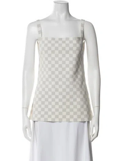 Pre-owned High Sport Plaid Print Square Neckline Top In White