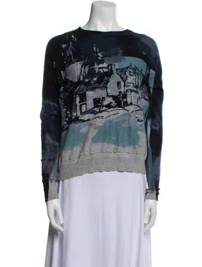 Pre-owned High Sport Printed Bateau Neckline Sweater In Blue