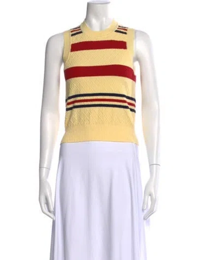 Pre-owned High Sport Striped Crew Neck Top In Yellow