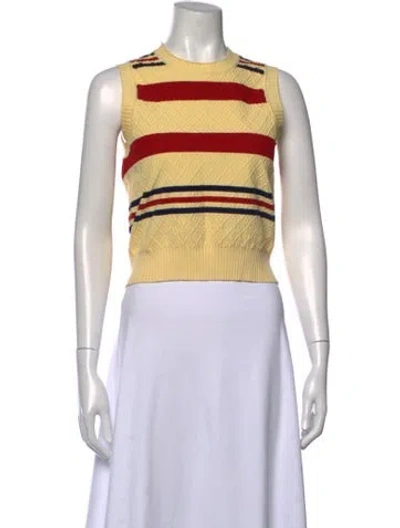 Pre-owned High Sport Striped Crew Neck Top In Yellow
