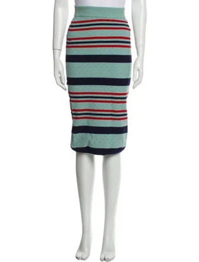 Pre-owned High Sport Striped Knee-length Skirt In Green