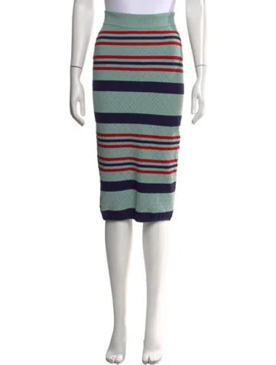 Pre-owned High Sport Striped Midi Length Skirt In Green
