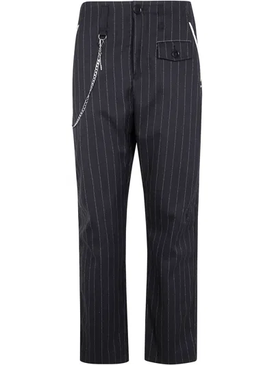 High Striped Straight-leg Trousers In Black