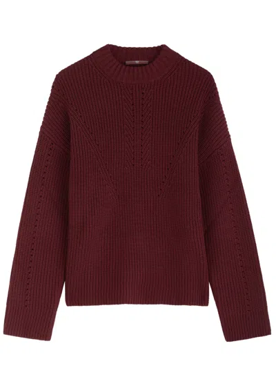 High Tempted Ribbed-knit Jumper In Burgundy