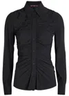 High Tether Ruched Stretch-jersey Shirt In Black