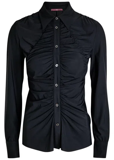 High Tether Ruched Stretch-jersey Shirt In Blue