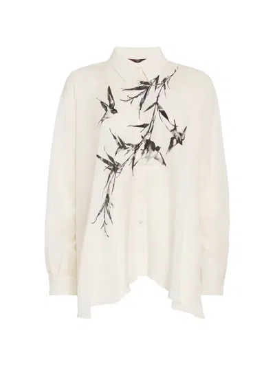 High Thank You Bird-ramage Printed Asymmetric-hem Shirt In White