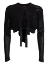 High Tie-front Textured Knit Bolero In Black