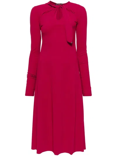 High Tie Neck Long-sleeves Midi Dress In Red