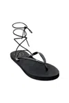 High Tied Ankle Tie Flip Flops | All Black Strappy Beach Sandals | Casual Footwear With Rhinestone Laces | Siz In Black