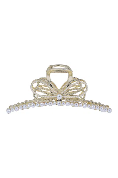 High Tied Gold Pearl Butterfly Bow Hair Claw Clip