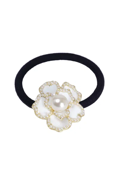 High Tied Korean Fashion Elastic Black Hair Tie- Black Flower