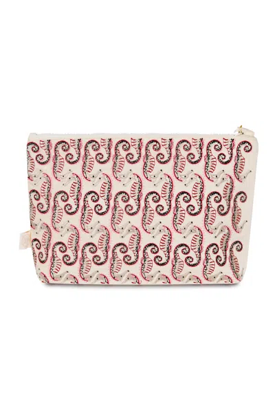 High Tied Seahorse Embroidered Wet Bikini Pouch Cream
