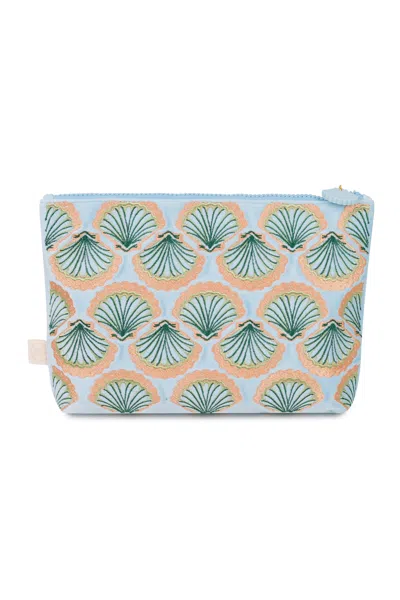 High Tied Seashell Embroidered Wet Bikini Pouch Blue