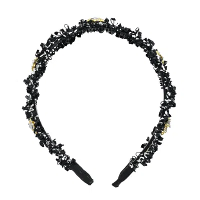 High Tied Woolen Gem Headband Black