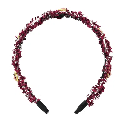 High Tied Woolen Gem Headband Red