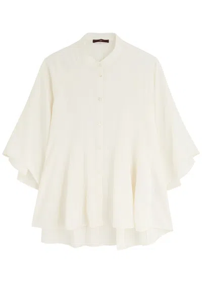 High Tulip Panelled Satin Blouse In White