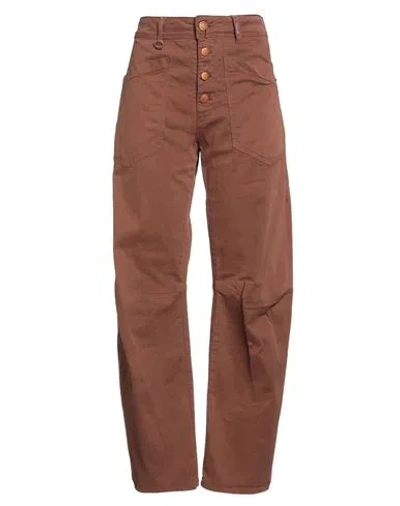 High Use Woman Pants Brown Size 10 Cotton, Elastane