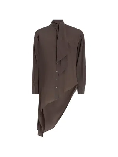 High Warble Pussy-bow Asymmetric Shirt In Brown