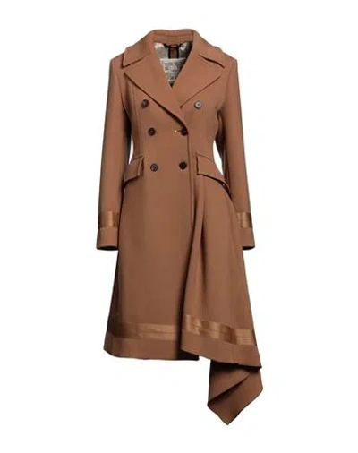 High Woman Coat Camel Size 12 Polyester, Virgin Wool, Elastane, Rayon, Cotton In Brown