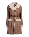 High Woman Coat Khaki Size 10 Soft Leather In Beige