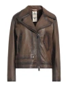 High Woman Jacket Brown Size 10 Leather In Brown