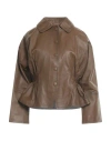 High Woman Jacket Brown Size 12 Leather In Brown