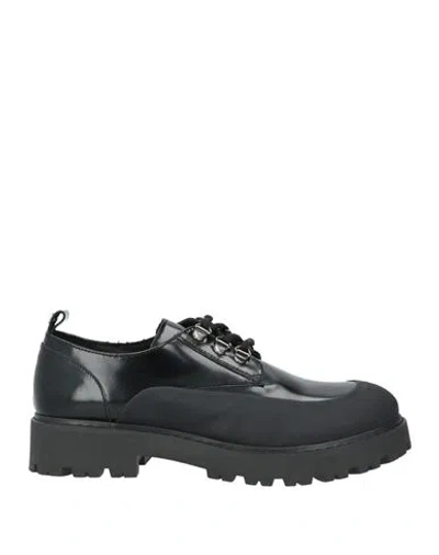 High Woman Lace-up Shoes Black Size 8 Leather, Rubber