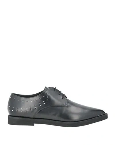 High Woman Lace-up Shoes Black Size 8 Leather
