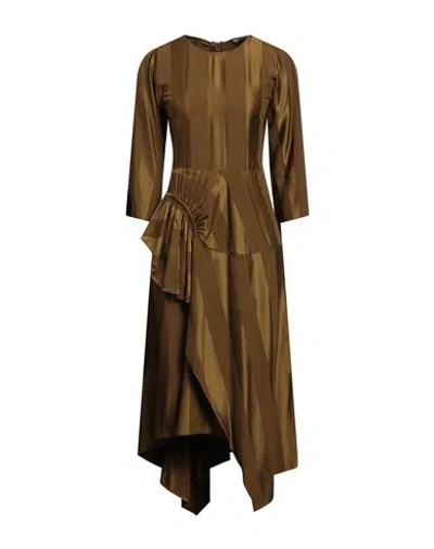 High Woman Midi Dress Khaki Size 12 Rayon, Wool, Elastane In Brown