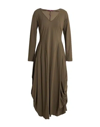High Woman Midi Dress Military Green Size 12 Nylon, Elastane In Brown