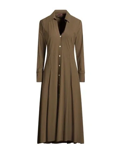 High Woman Midi Dress Military Green Size 8 Nylon, Elastane
