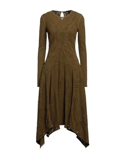 High Woman Midi Dress Military Green Size 8 Nylon, Elastane In Brown