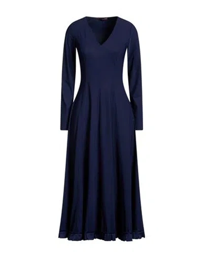 High Woman Midi Dress Navy Size 12 Nylon, Elastane In Blue