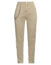 High Woman Pants Beige Size 10 Cotton, Elastane