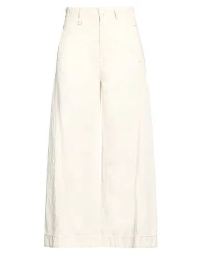 High Woman Pants Cream Size 6 Cotton In White