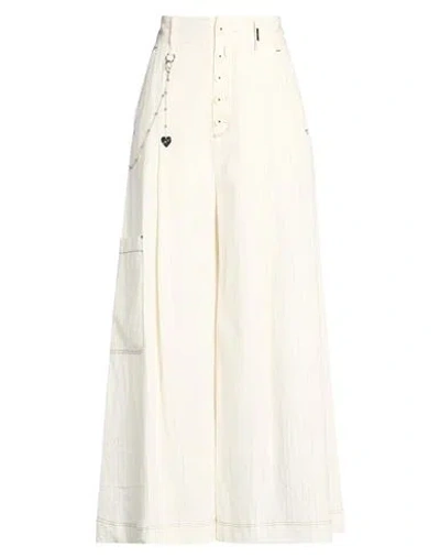 High Woman Pants Cream Size 8 Cotton, Linen In White