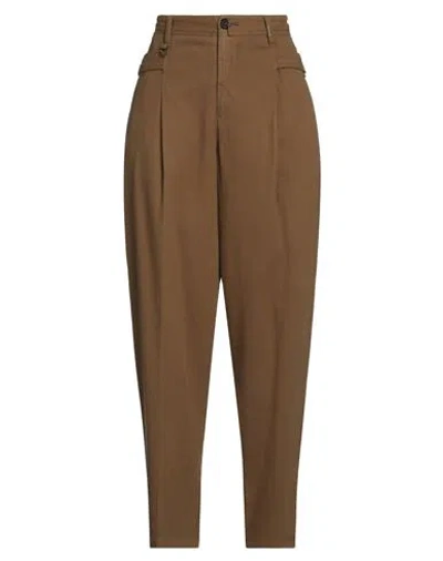 High Woman Pants Khaki Size 12 Cotton, Cashmere, Elastane In Brown