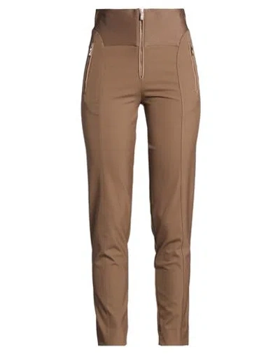High Woman Pants Khaki Size 4 Nylon, Elastane In Brown