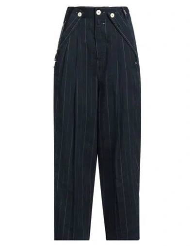 High Woman Pants Navy Size 10 Linen, Cotton, Viscose