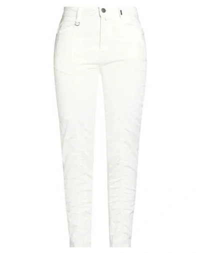 High Woman Pants Pastel Yellow Size 10 Cotton, Modal, Elastane In White