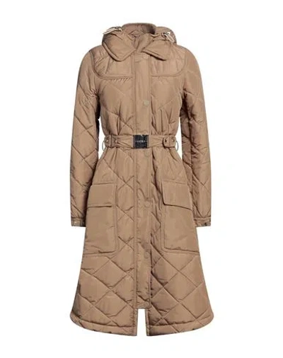 High Woman Down Jacket Camel Size 14 Polyester In Beige