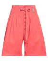 High Woman Shorts & Bermuda Shorts Coral Size 4 Cotton, Linen, Elastane In Red