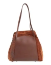 High Woman Shoulder Bag Tan Size - Cotton, Rayon, Elastane, Leather