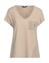 High Woman T-shirt Sand Size Xl Cotton, Linen, Rayon In Beige