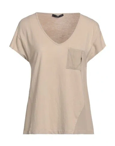 High Woman T-shirt Sand Size Xl Cotton, Linen, Rayon In Beige