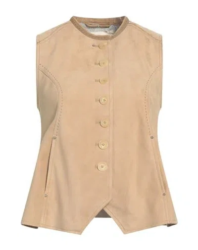 High Woman Vest Sand Size 12 Soft Leather In Beige
