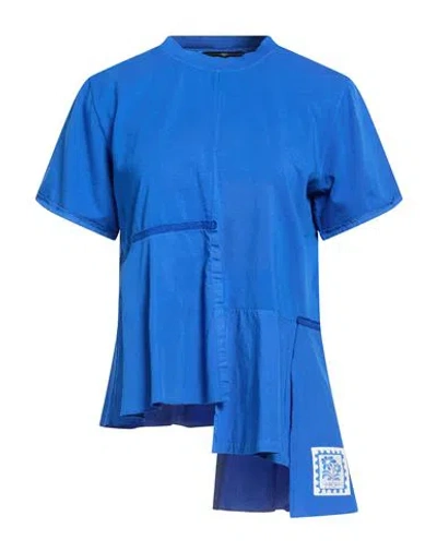 High Woman Top Azure Size L Cotton, Elastane In Blue