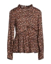 High Woman Blouse Brown Size 12 Rayon In Brown