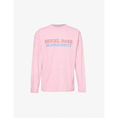 Highsnobiety Mens Light Pink Beigel Bake Brand-embroidered Cotton-jersey T-shirt